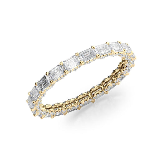 East West Emerald Diamond U Pave Prong Eternity Ring