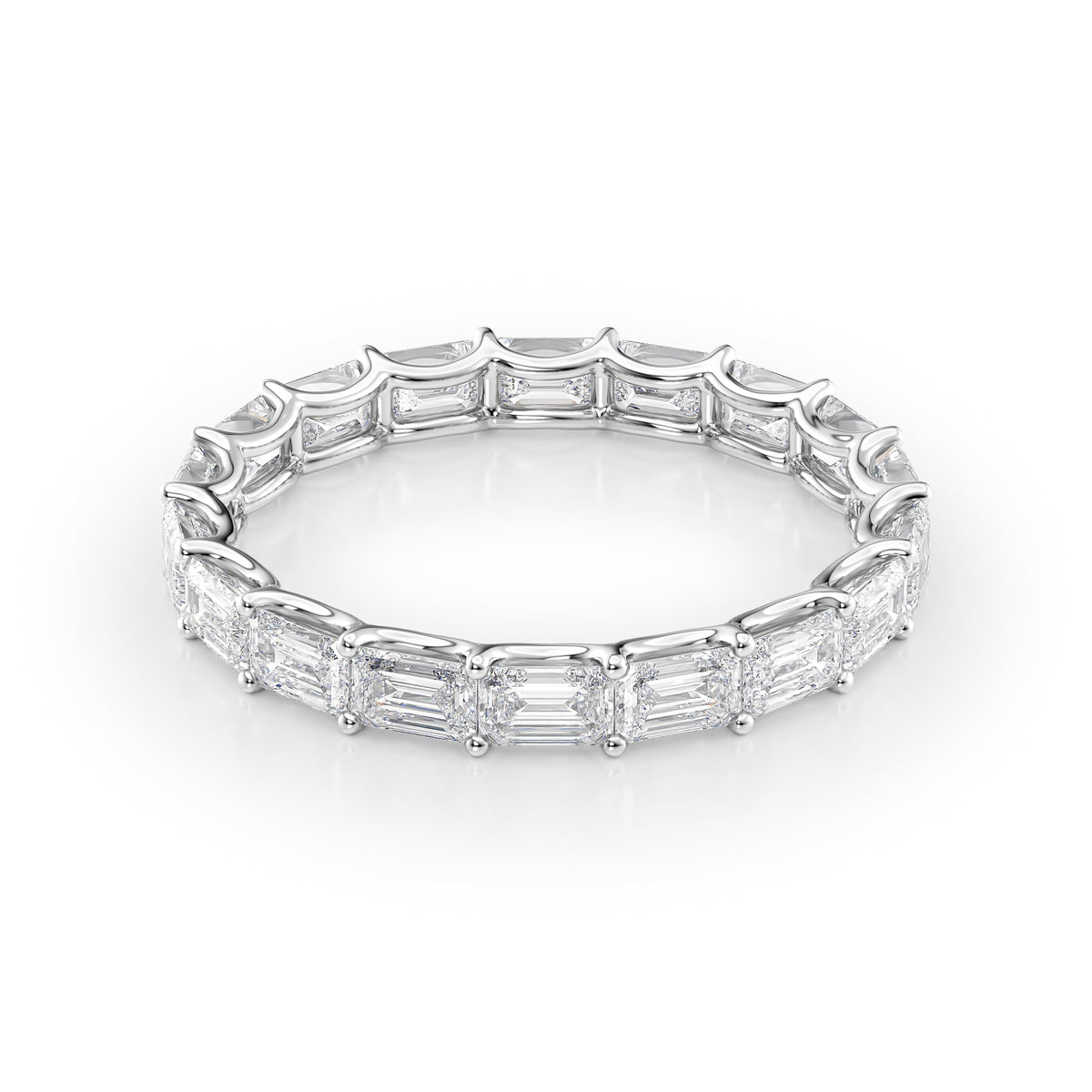 East West Emerald Diamond U Prong Eternity Ring