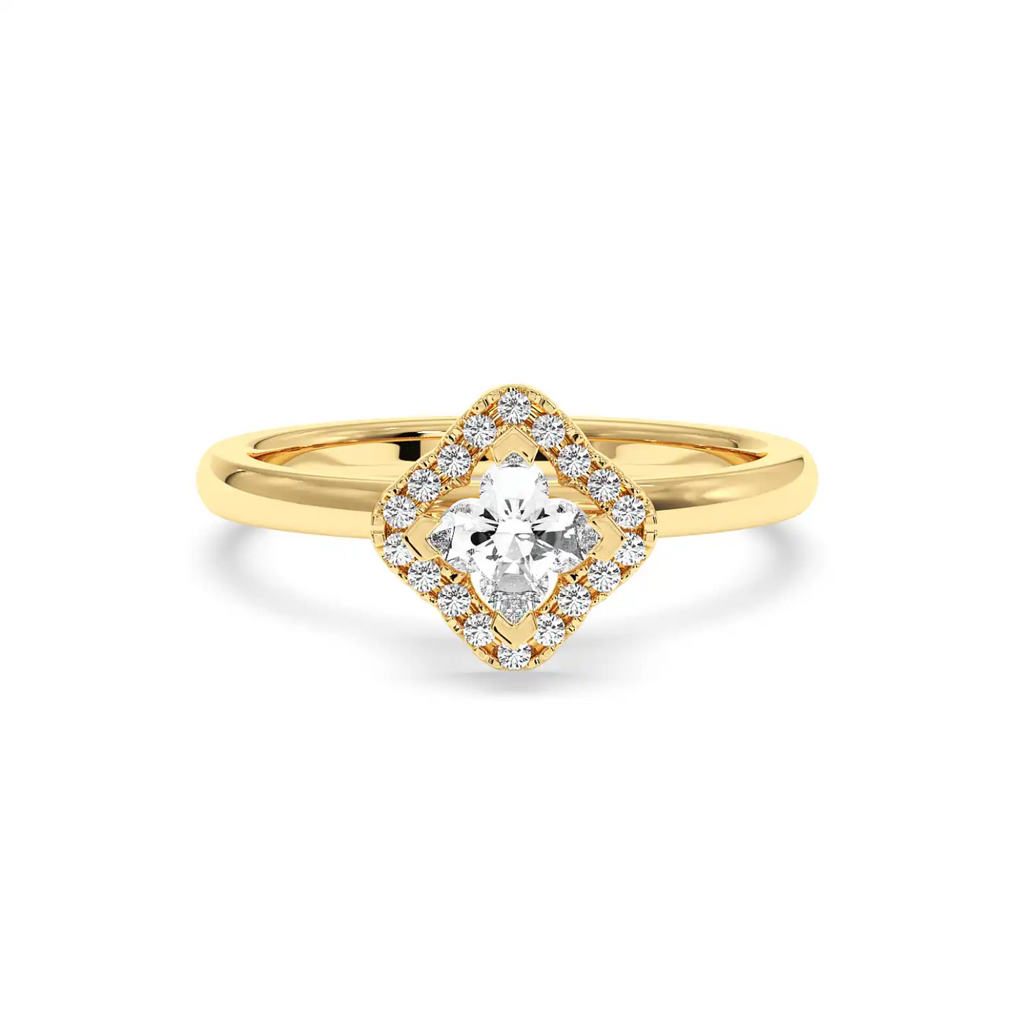 Solitaire Halo Ring - Floral