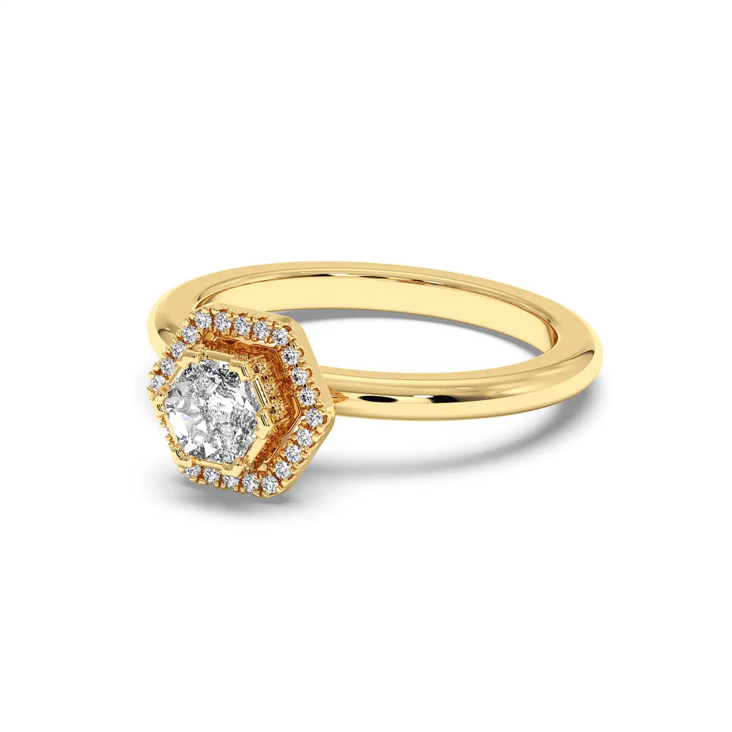 Solitaire Halo Ring - Hexagon