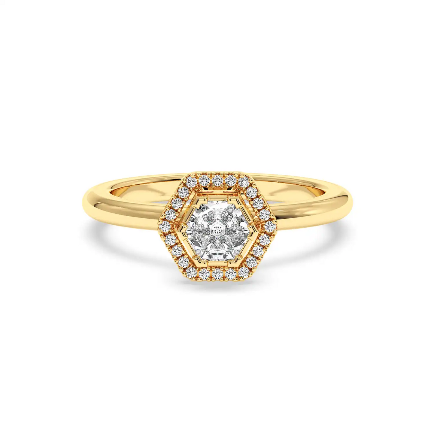 Solitaire Halo Ring - Hexagon