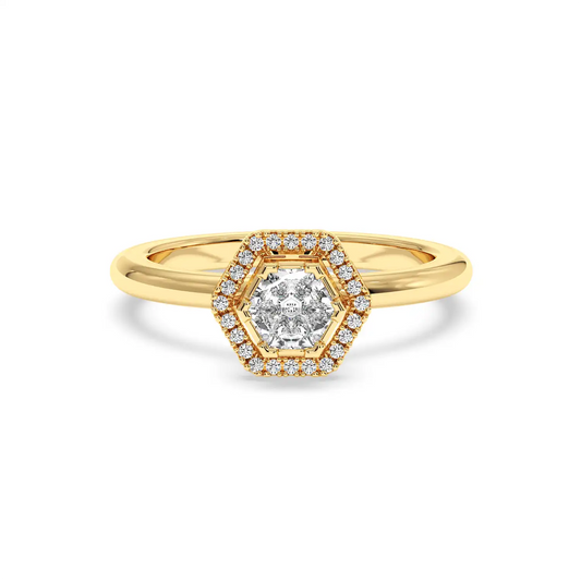 Solitaire Halo Ring - Hexagon