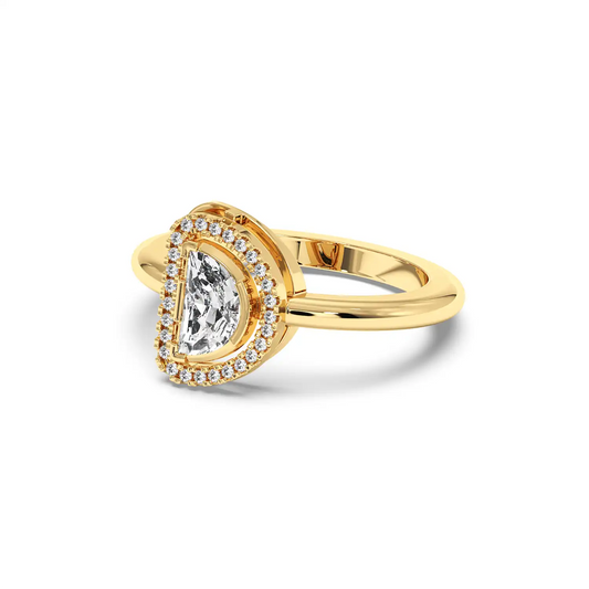 Halo Half Moon Solitaire Ring