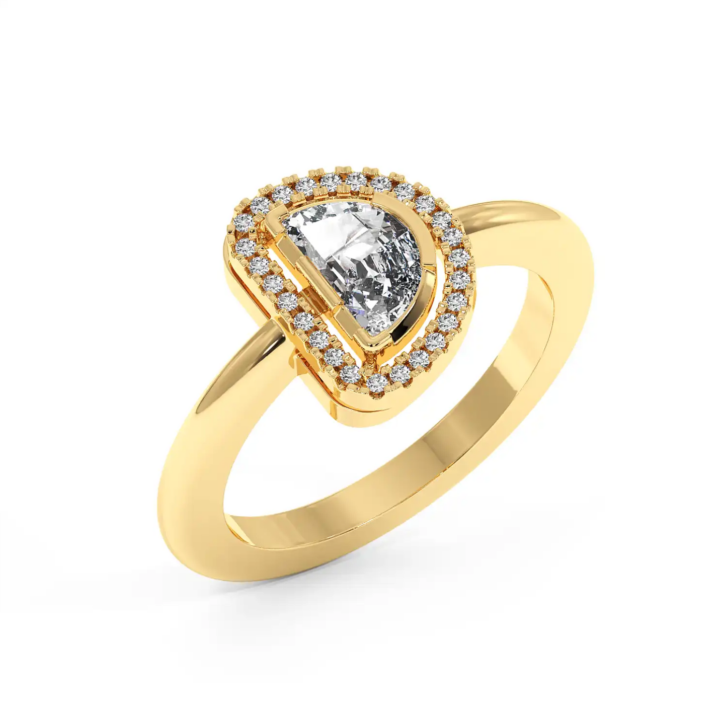 Solitaire Halo Ring - Halfmoon
