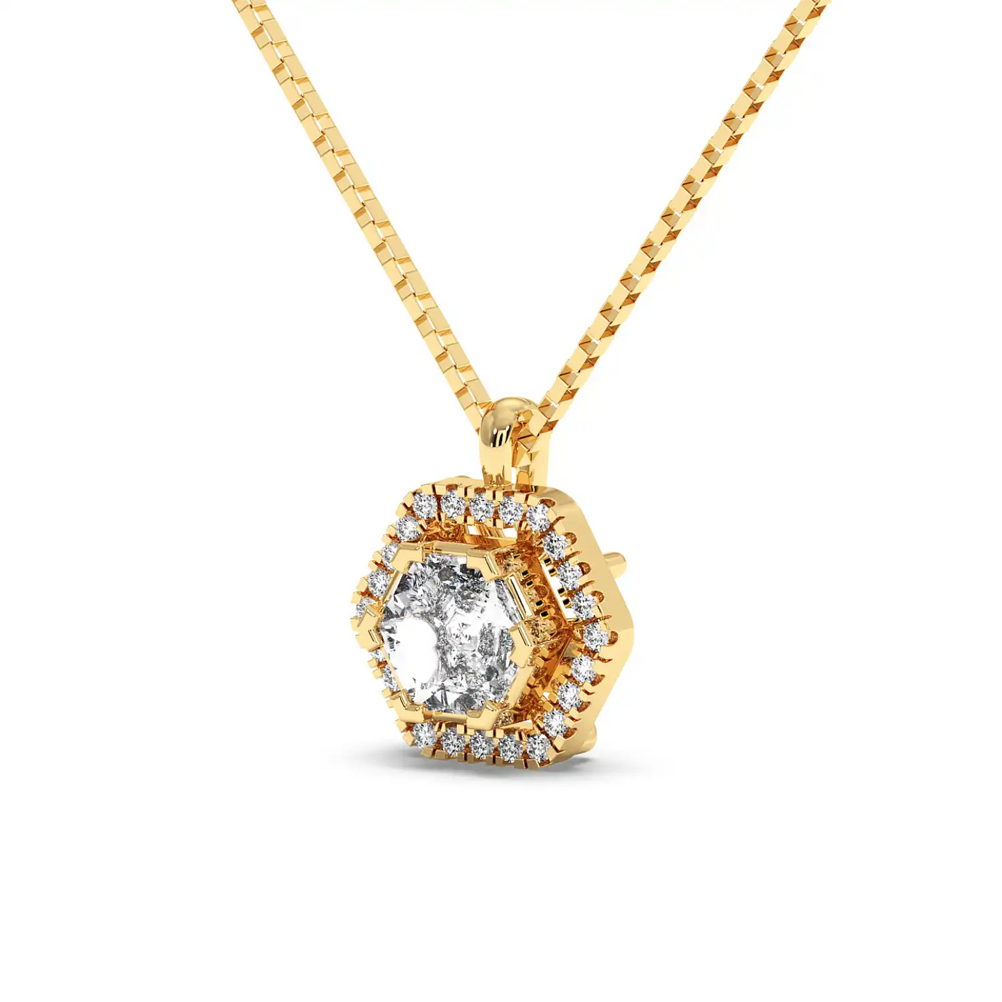 Solitaire Halo Pendant - Hexagon