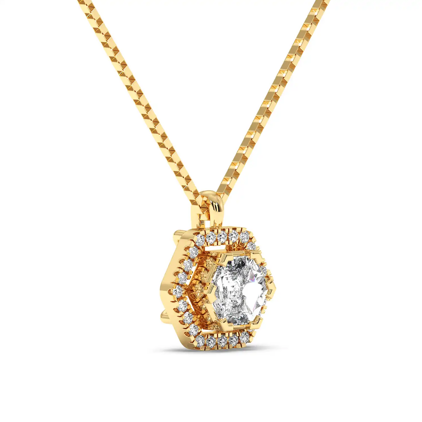 Solitaire Halo Pendant - Hexagon