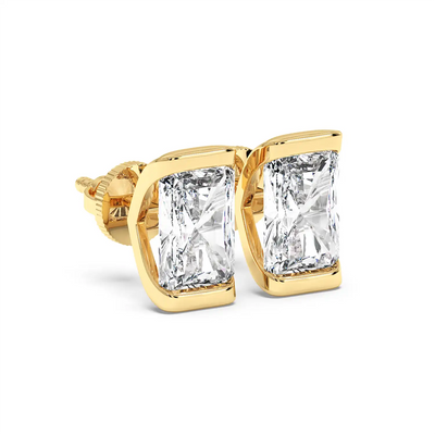 Half Bezel Radiant Stud Earring