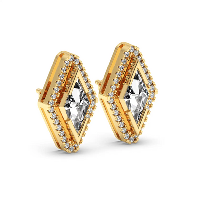Solitaire Halo Earring - Lozenge