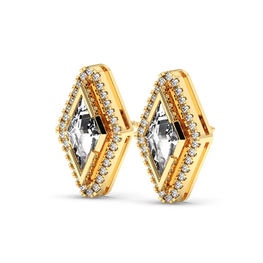 Solitaire Halo Earring - Lozenge