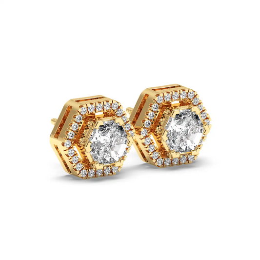 Solitaire Halo Earring - Hexagon