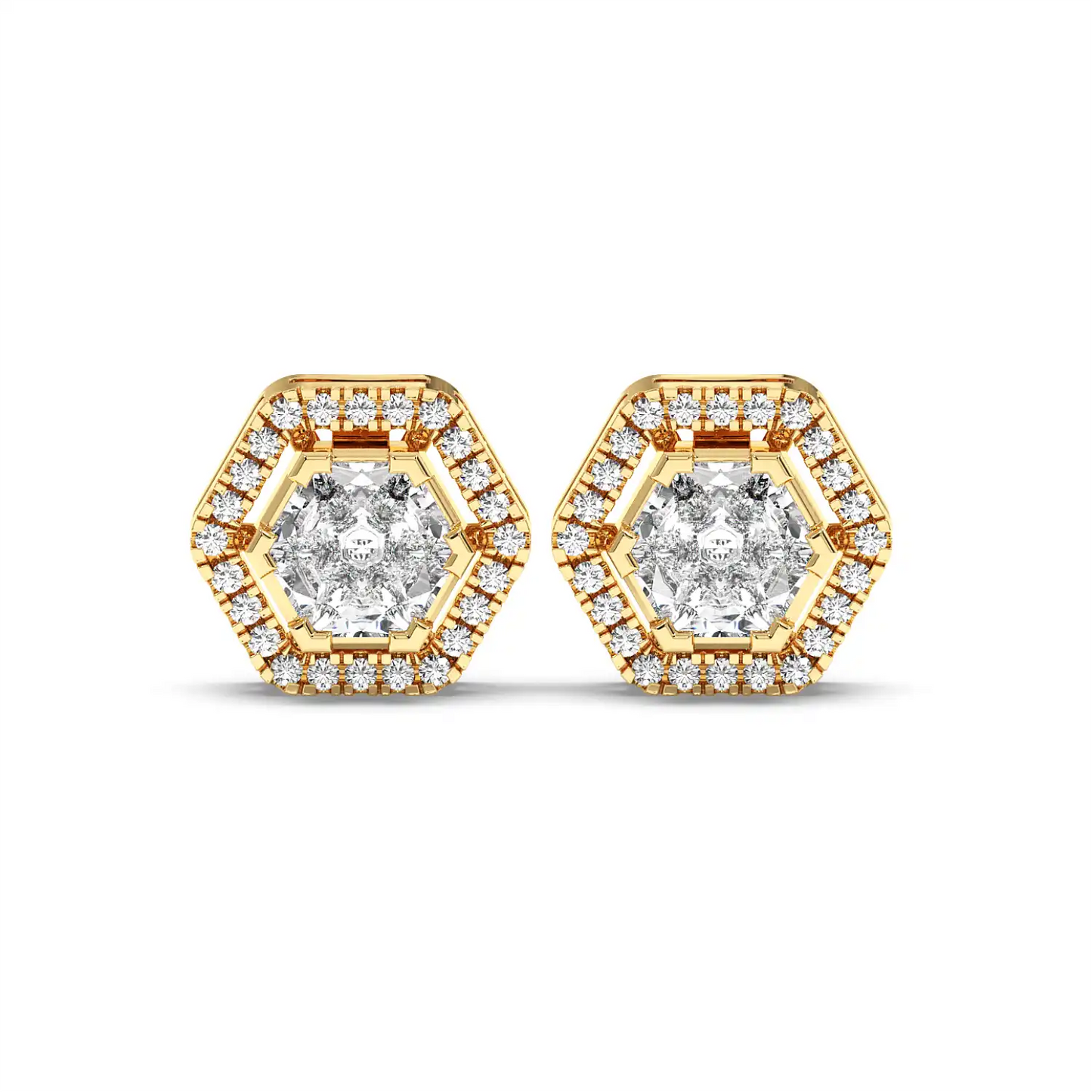 Solitaire Halo Earring - Hexagon
