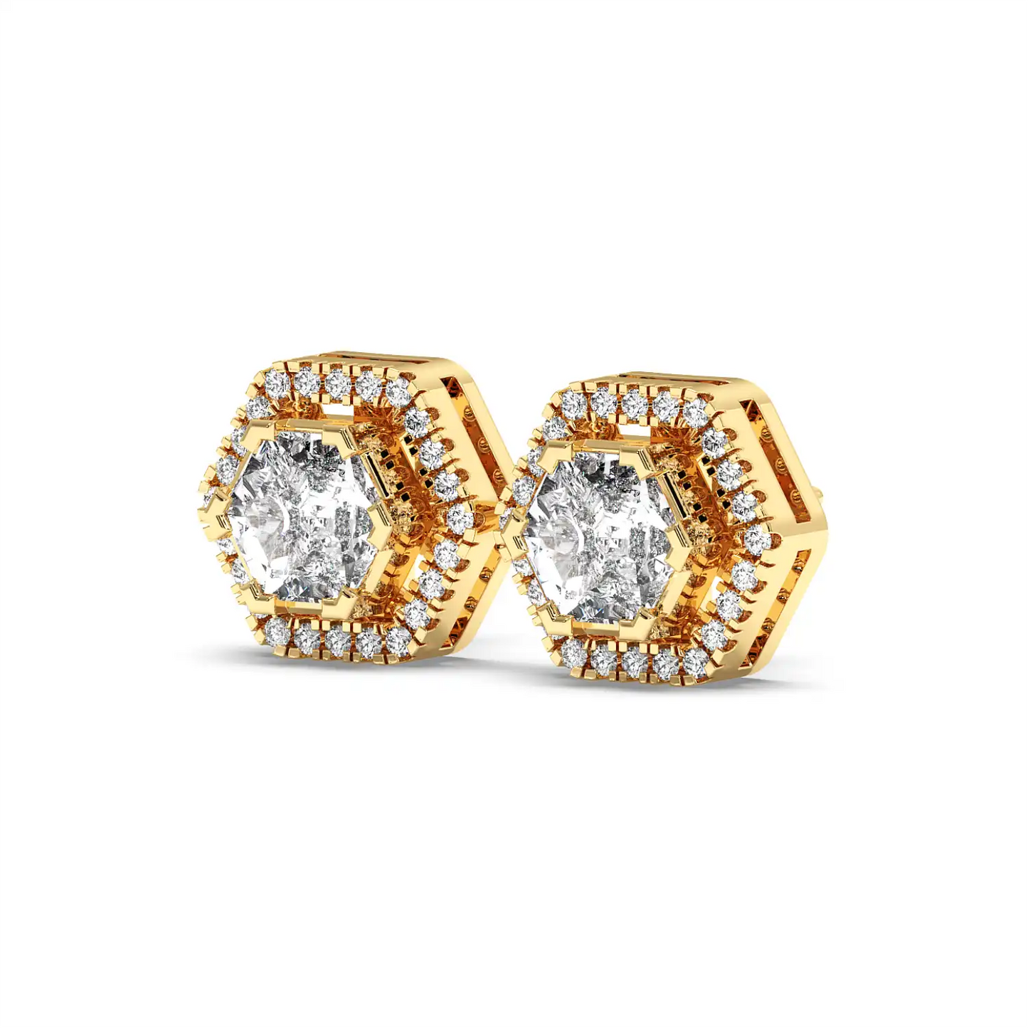 Solitaire Halo Earring - Hexagon