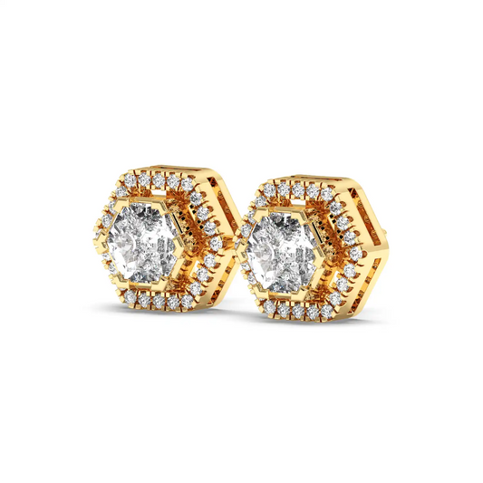 Solitaire Halo Earring - Hexagon