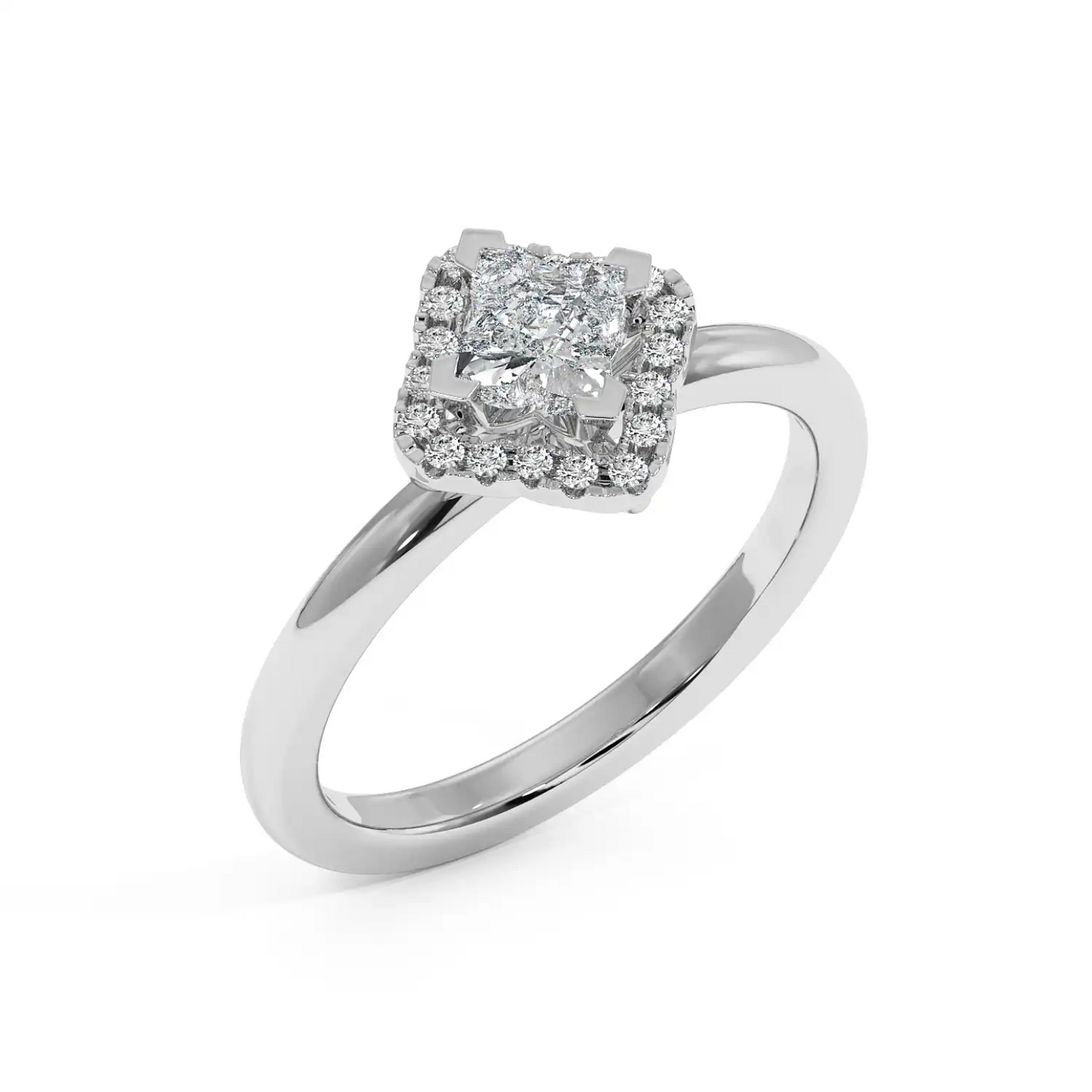 Solitaire Halo Ring - Floral