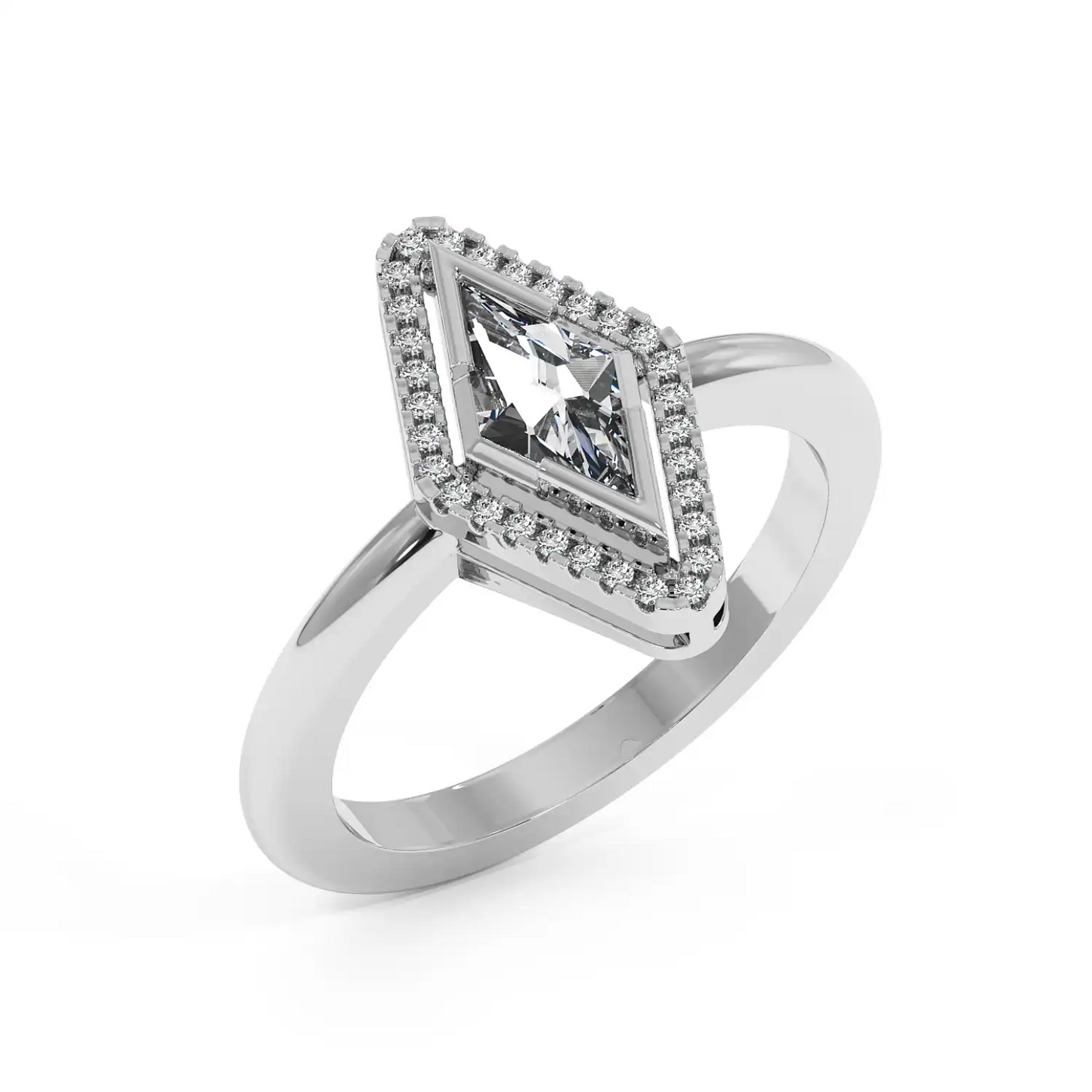 Solitaire Halo Ring - Lozenge