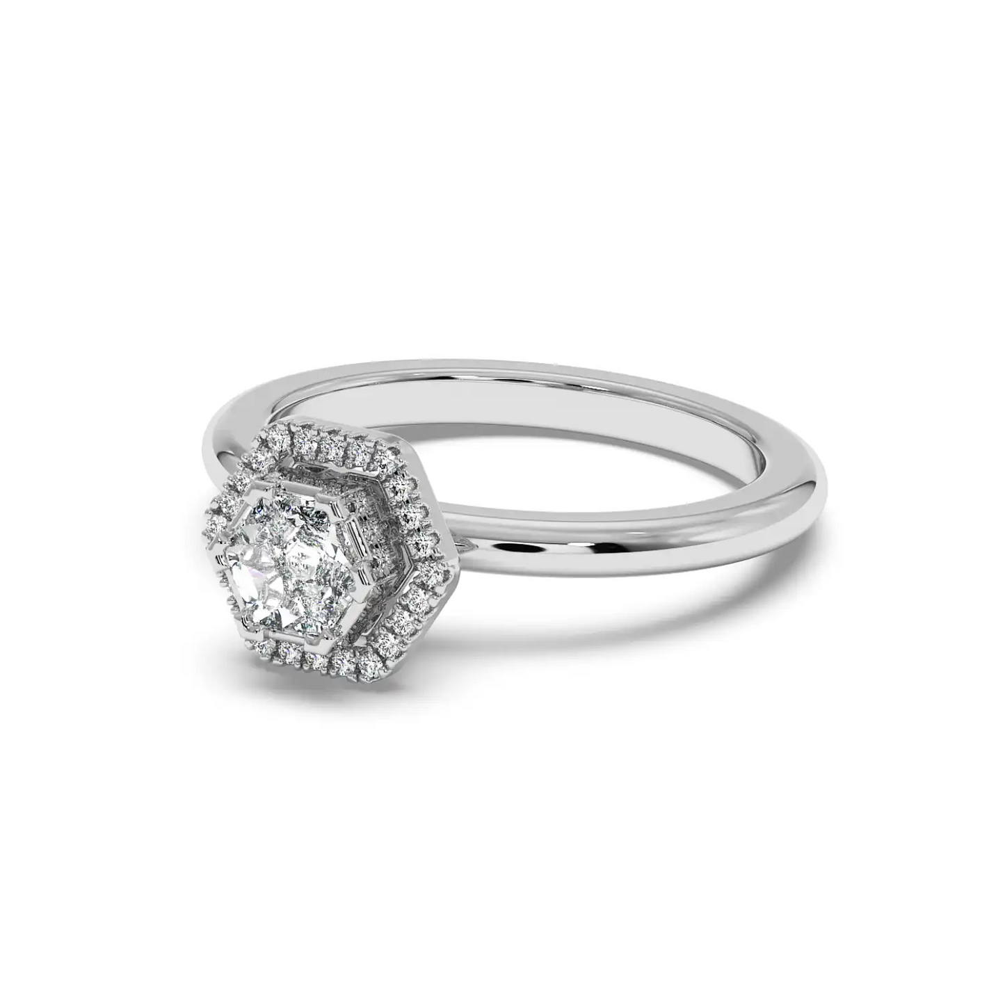 Solitaire Halo Ring - Hexagon