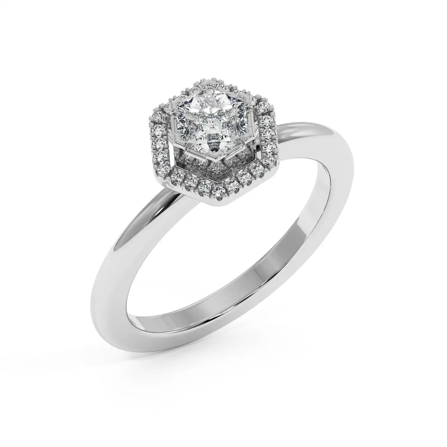 Solitaire Halo Ring - Hexagon
