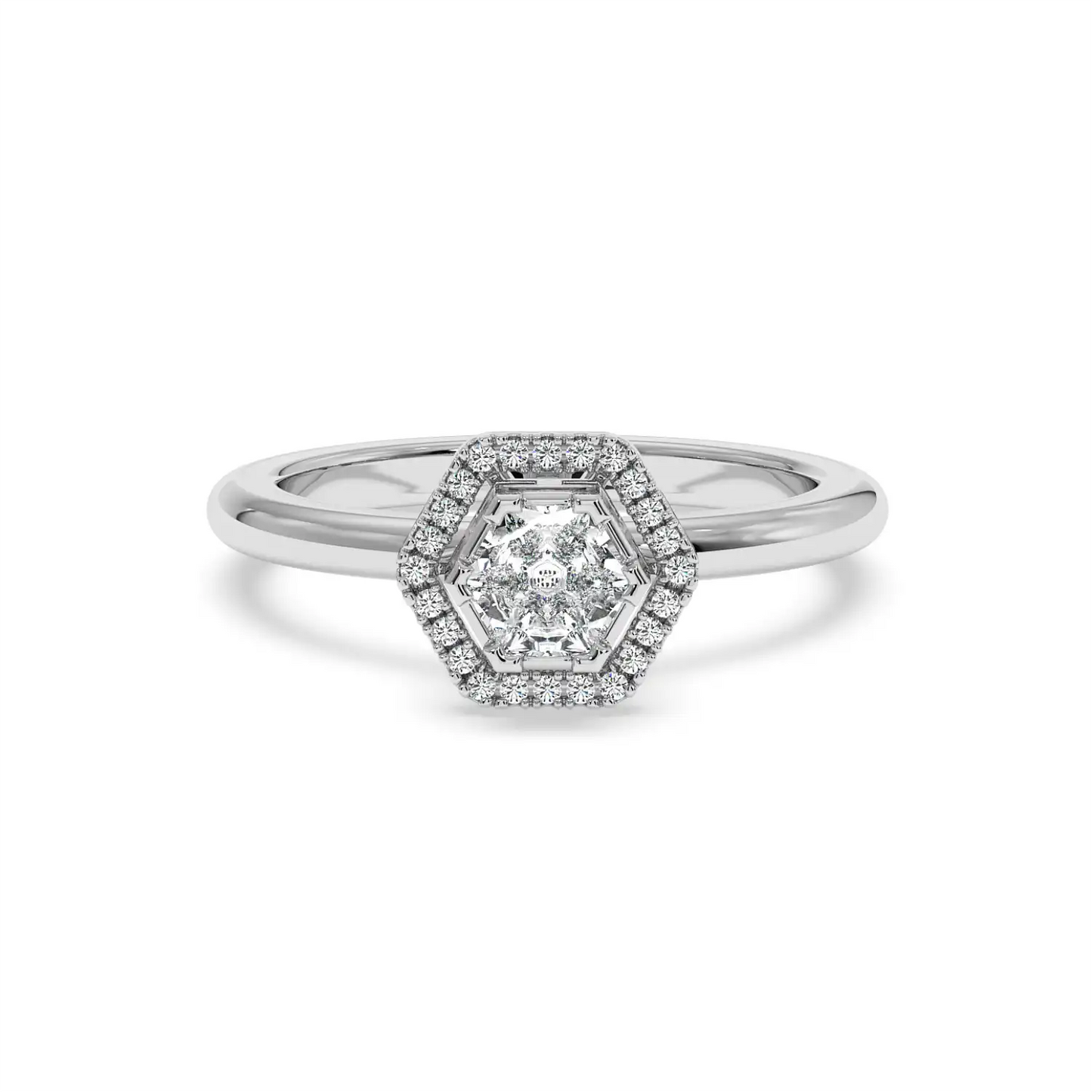Solitaire Halo Ring - Hexagon