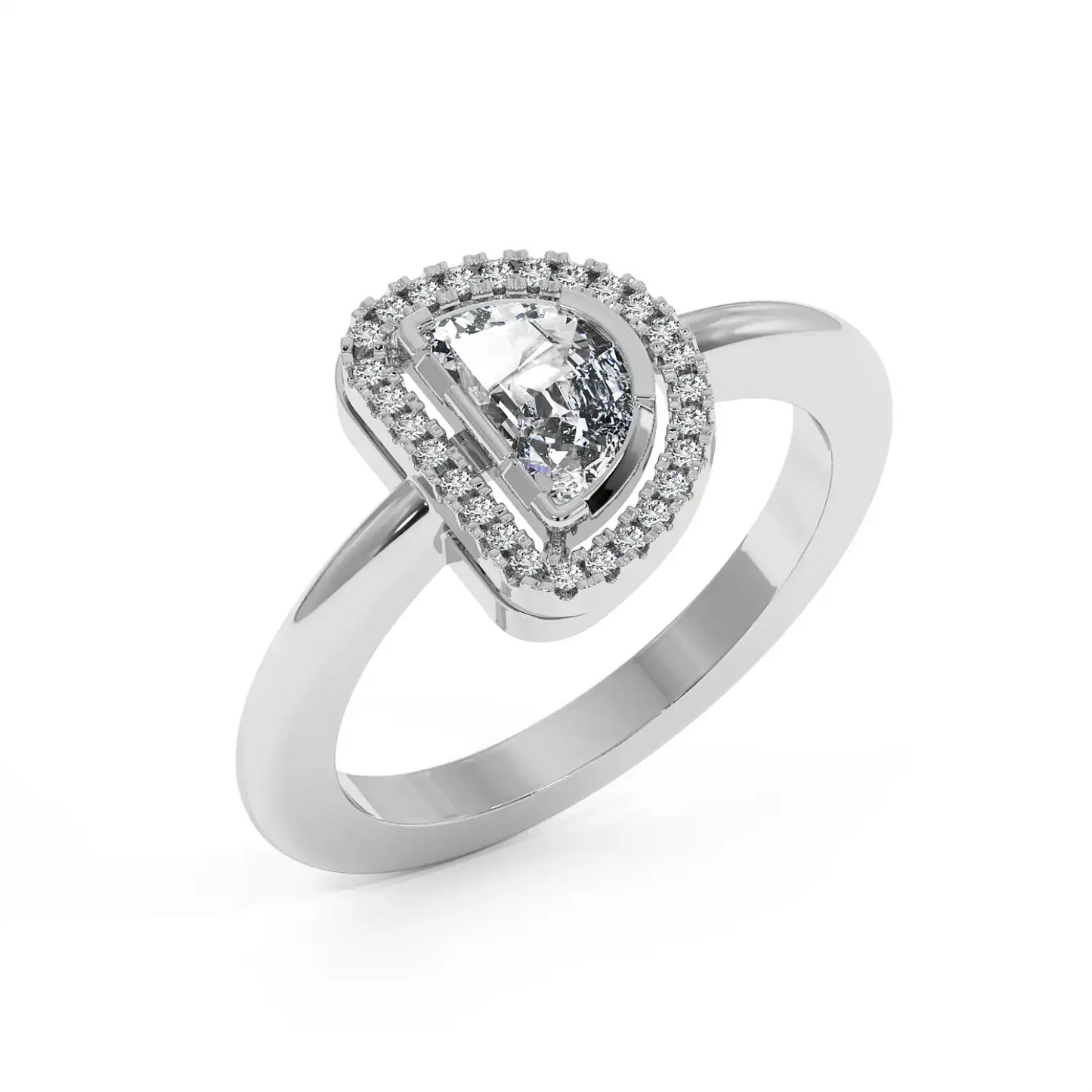 Solitaire Halo Ring - Halfmoon