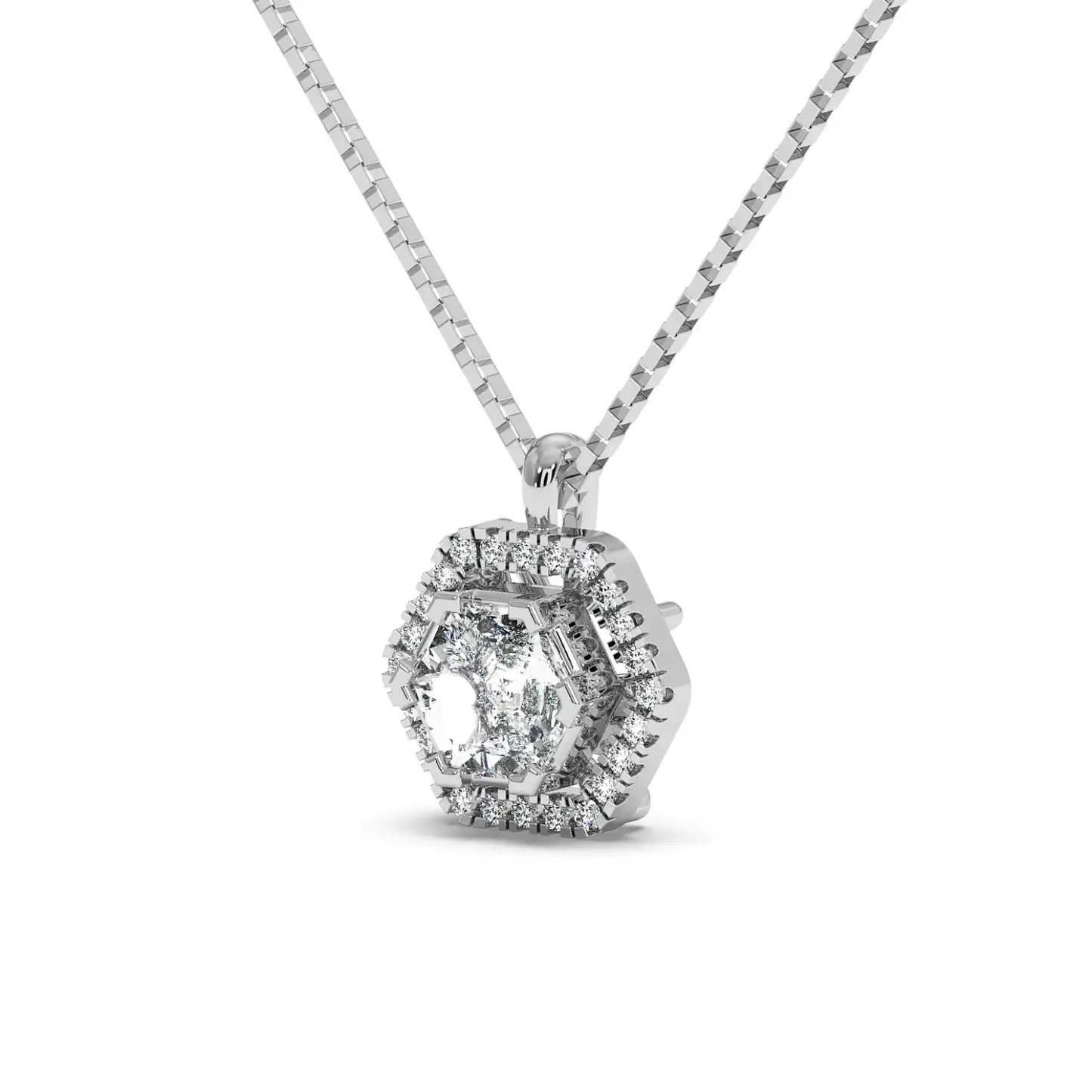 Solitaire Halo Pendant - Hexagon