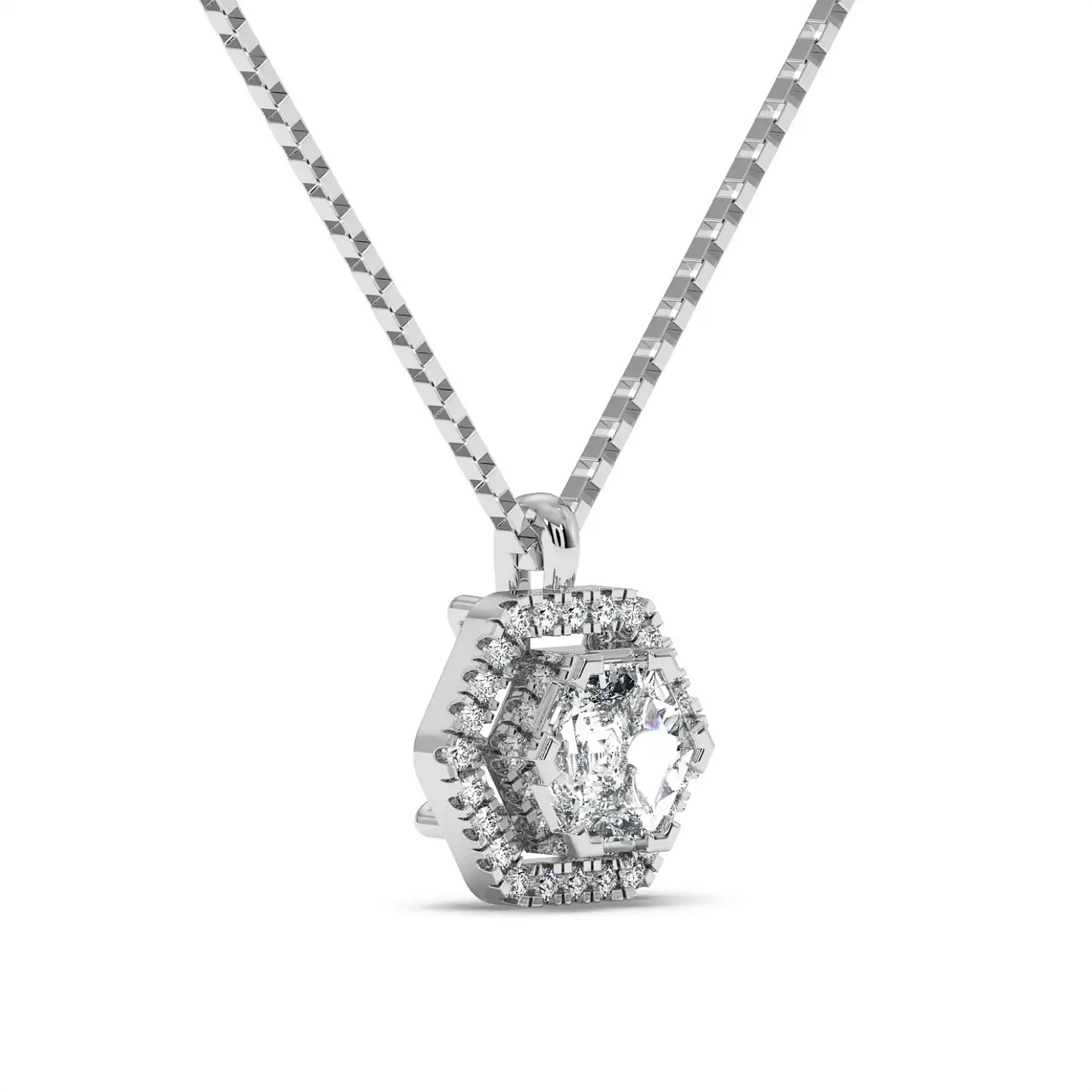 Solitaire Halo Pendant - Hexagon