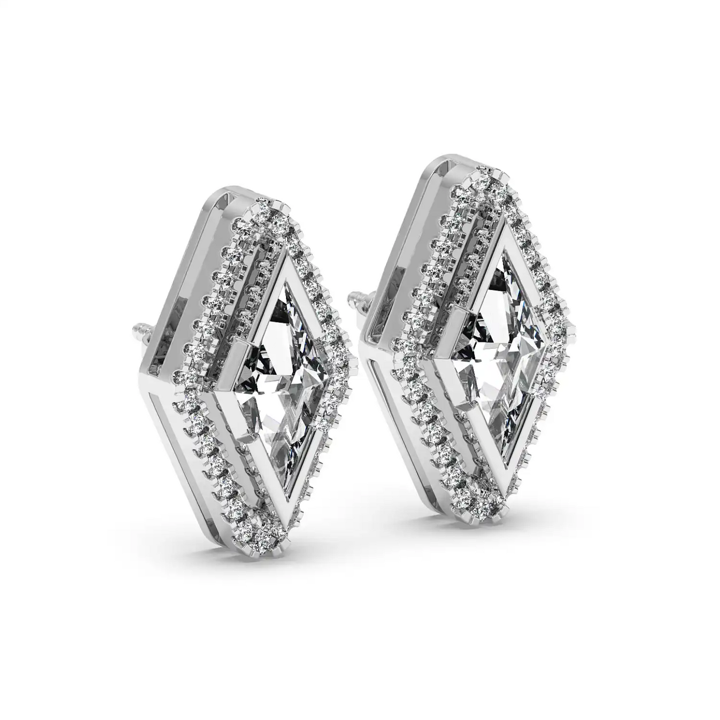 Solitaire Halo Earring - Lozenge