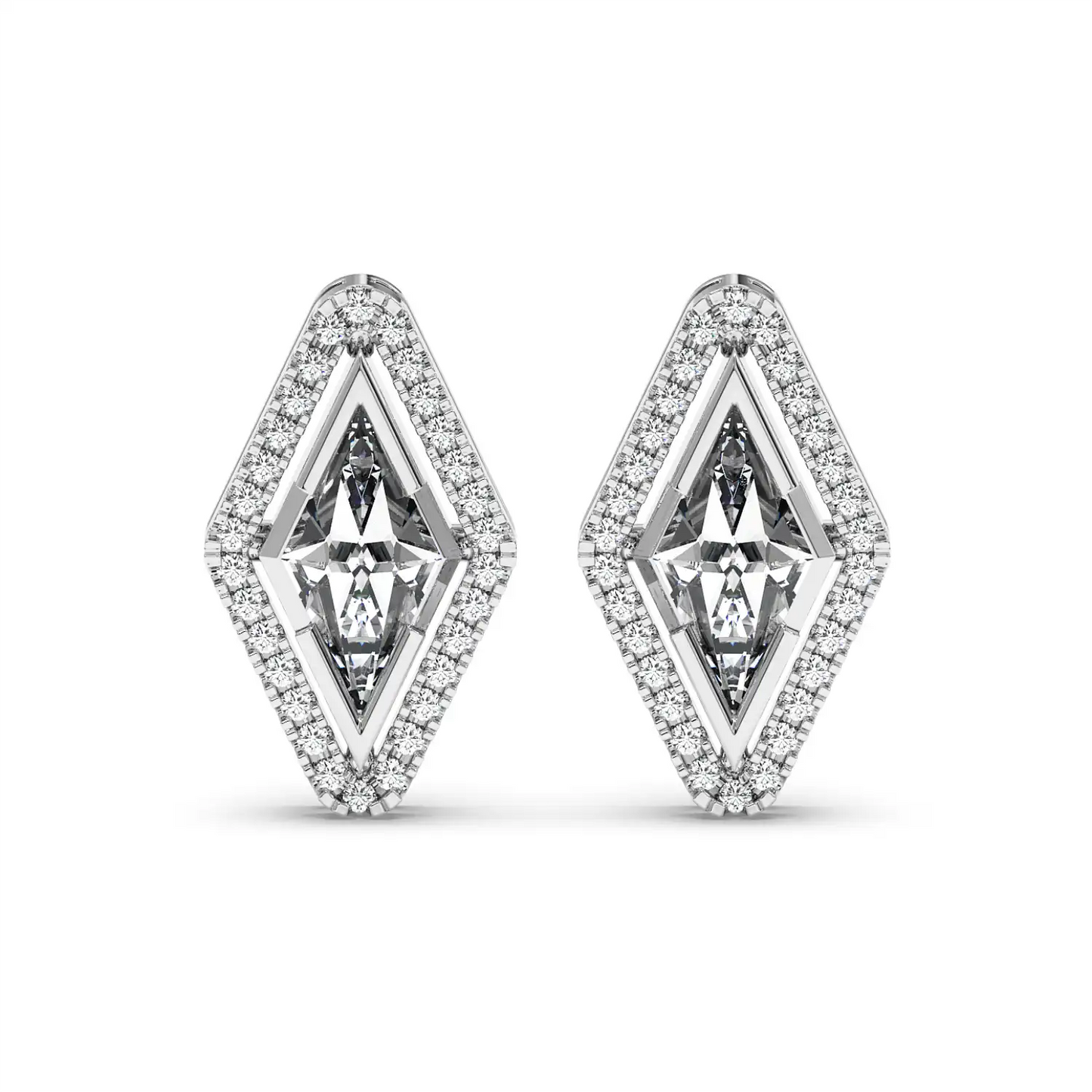 Solitaire Halo Earring - Lozenge