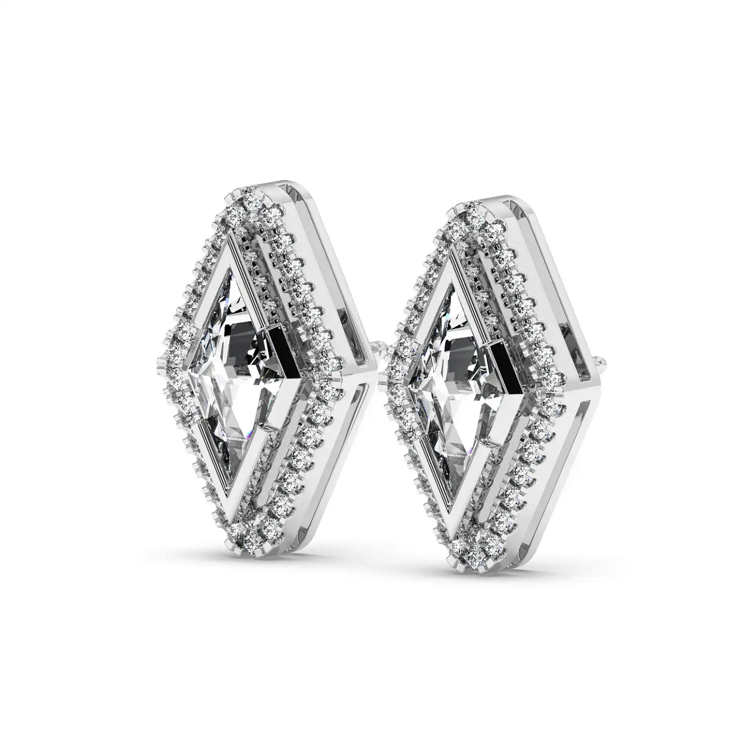 Solitaire Halo Earring - Lozenge