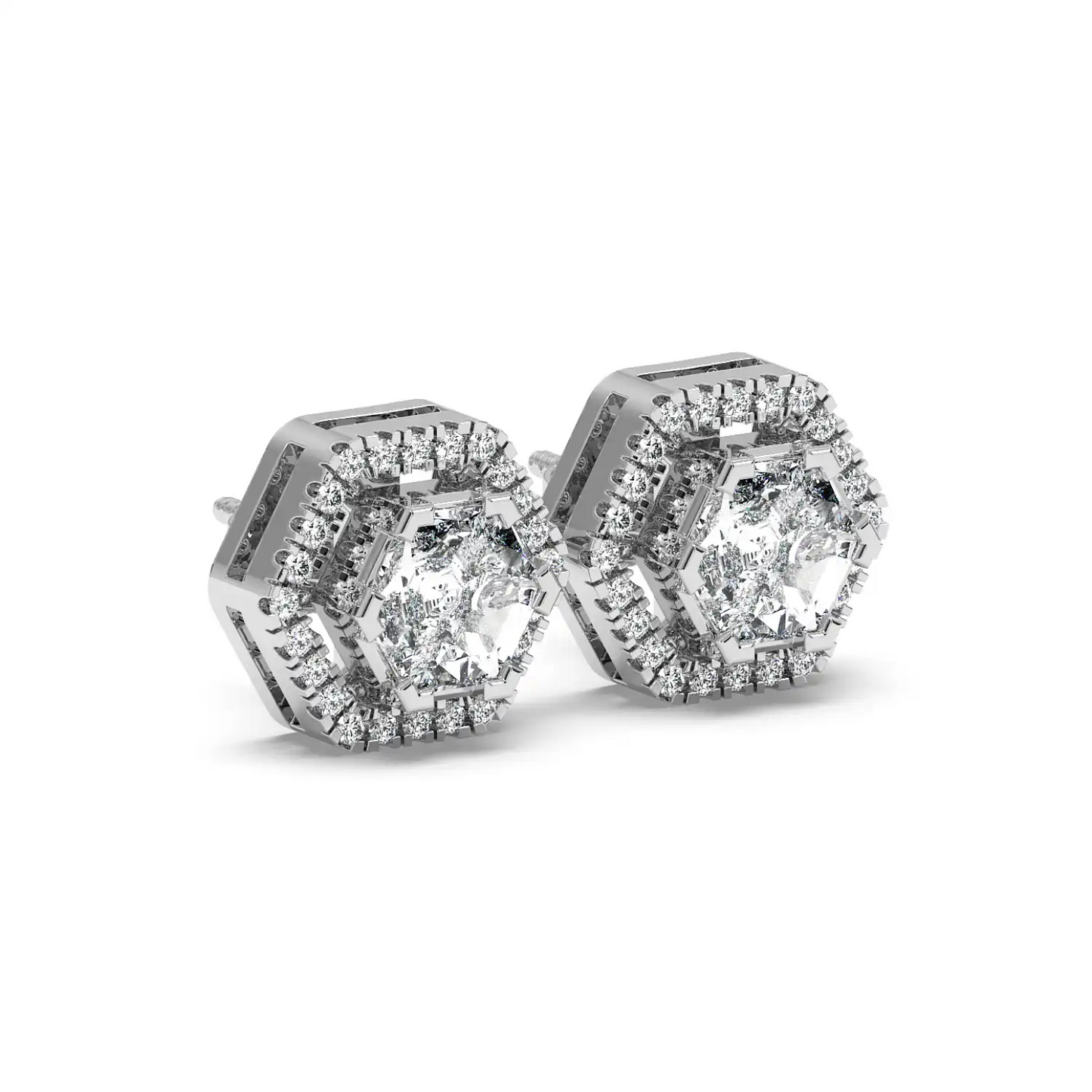 Solitaire Halo Earring - Hexagon