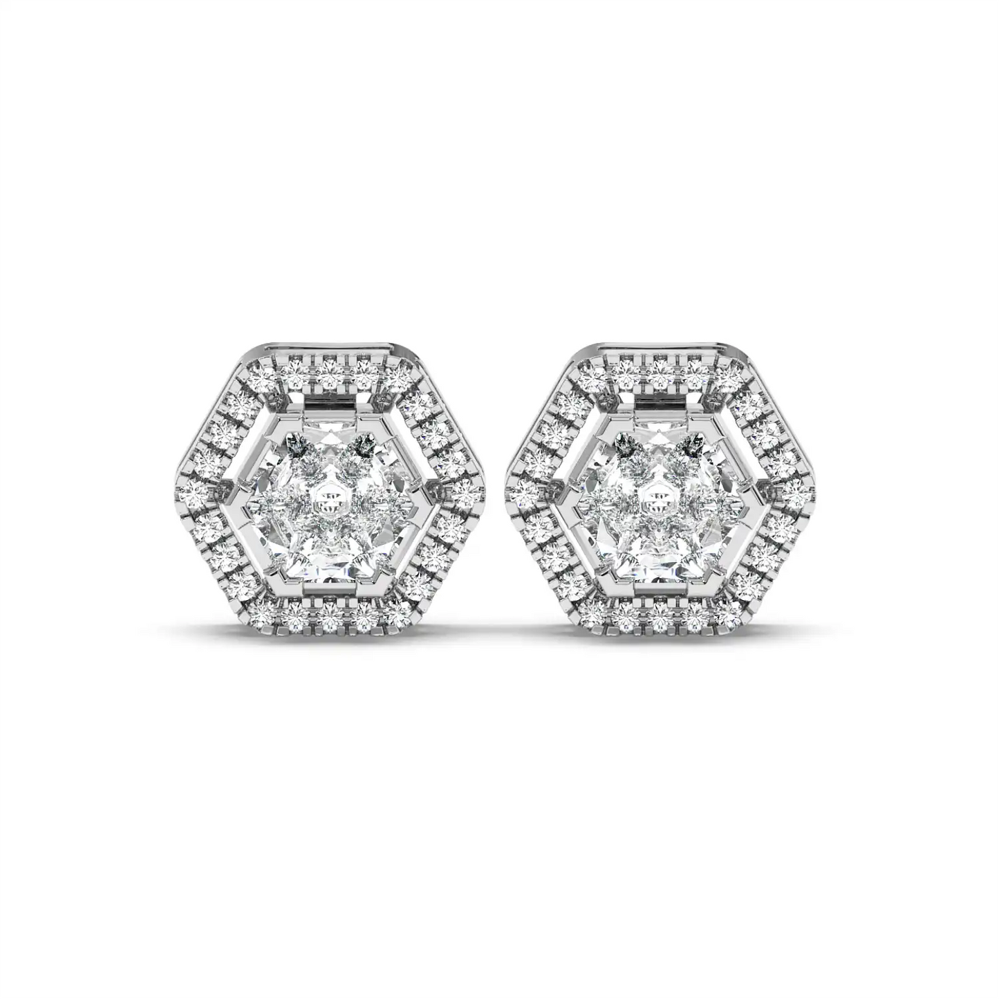 Solitaire Halo Earring - Hexagon