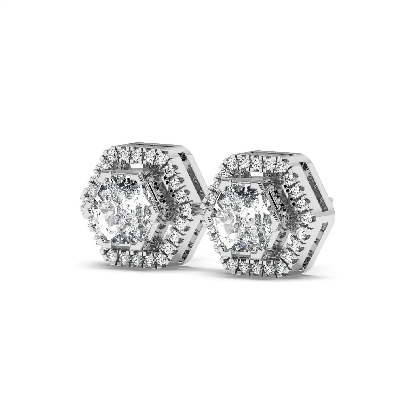 Solitaire Halo Earring - Hexagon