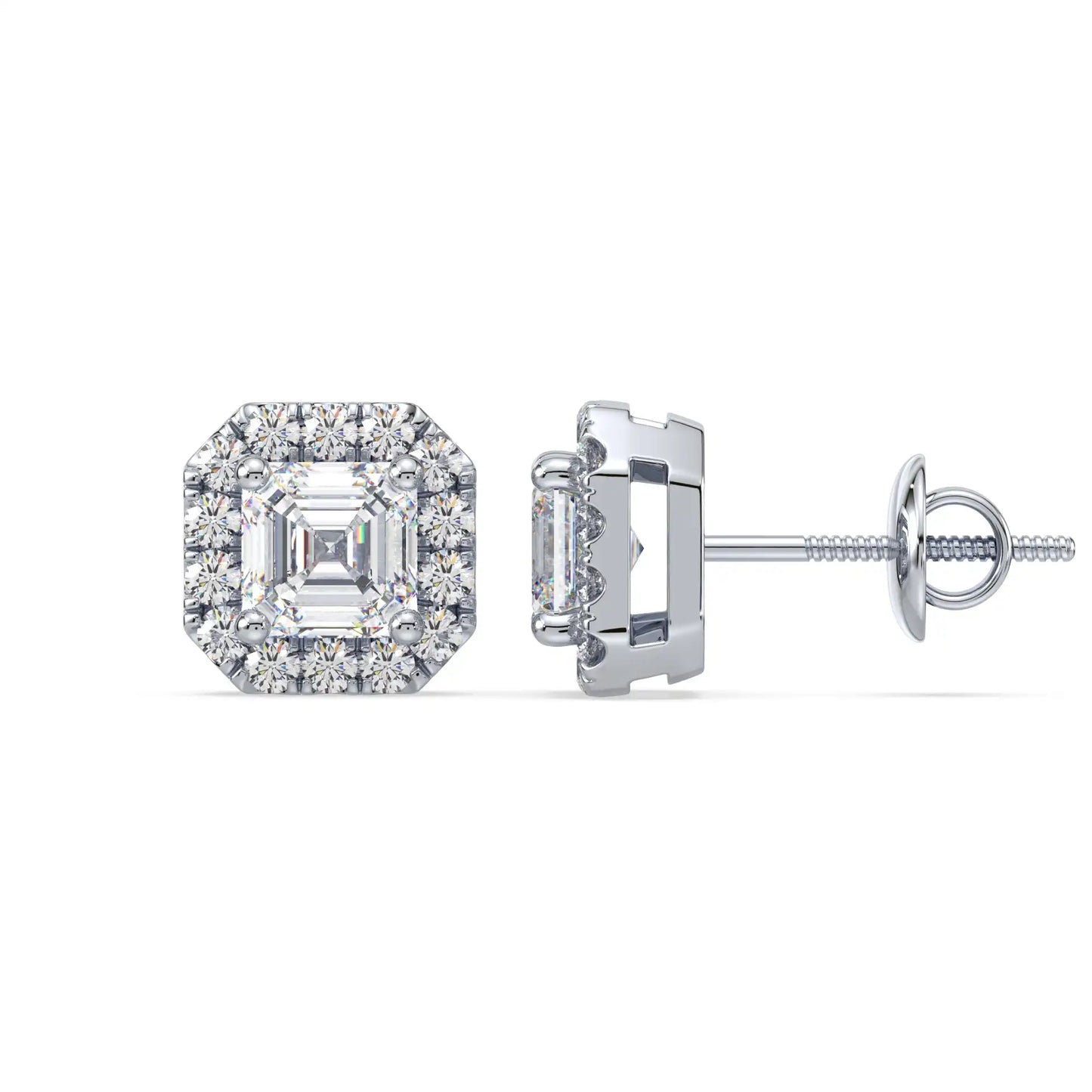Solitaire Halo Earring - Asscher